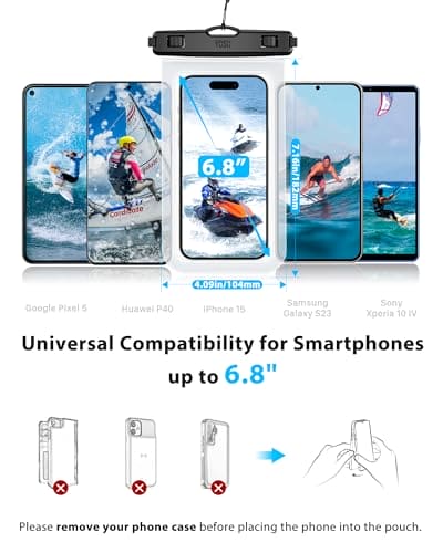 YOSH Waterproof Phone Pouch, 2 Pack IPX8 Waterproof Phone Case for Swimming, Underwater Phone Case for iPhone 16 15 14 13 12 11 Pro XS, Samsung S24 S23 S22 A55 A54 A15, Huawei P60 Mate 60 up to 6.8"