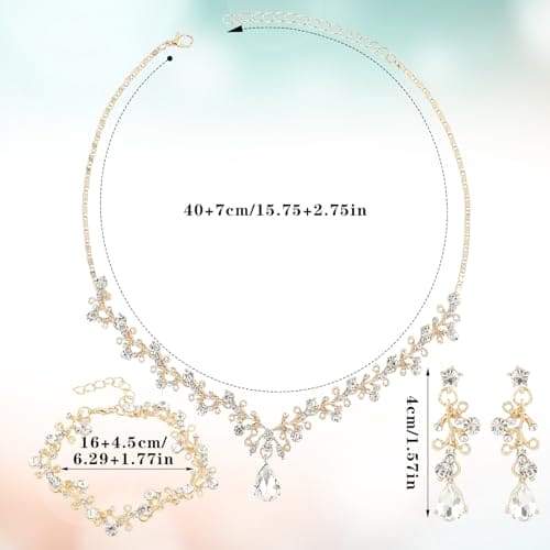 Rhinestone Bridal Wedding Jewelry Sets Gold Jewelry Set for Women Crystal Necklace Bracelet Earrings Set for Brides Bridemaid Prom Costume Accessories