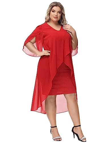 Hanna Nikole Women's Large Sizes Sleeveless Evening Dress Knee-Length Cocktail Dress Red 22 Plus Large Sizes