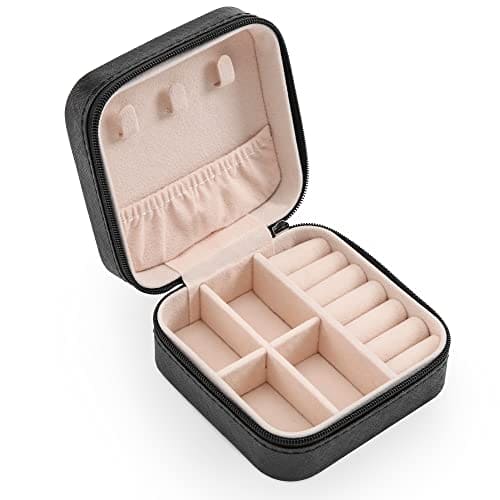XZUZ Small Travel Jewelry Boxes, Portable Jewelry Organizer Display Storage boxes for earrings, rings, necklaces, jewelry boxes for women. (Black).