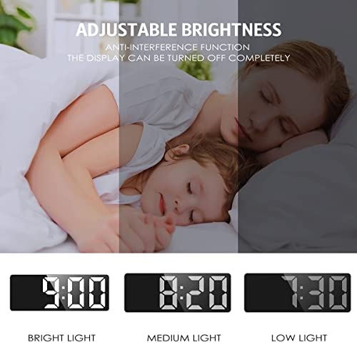 Criacr Digital Alarm Clock Bedside with 6.5" Large Display, Type-C/Battery Powered Alarm Clock with Snooze, Date, Bedside Clock with 5 Levels Adjustable Brightness, DST Function, for Bedroom,Office