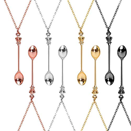 8Pcs Spoon Necklace Snuff Spoon Necklace Ket Spoon Necklace Coke Spoon Necklace Sniffing Spoon Hidden Long Chain Tiny Little Mini Spoon Pendant Scoop Miniature Spoon Keyring for Women Girl Party Gift