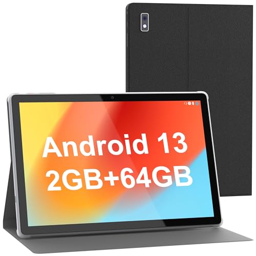 BYYBUO Android 13 Tablet,10.1 inch Tablet with Case, 64GB ROM Quad-Core Processor 5000mAh Battery, 1280x800 IPS FHD Touchscreen 5MP+8MP Camera, Bluetooth, WiFi, SmartPad Gray