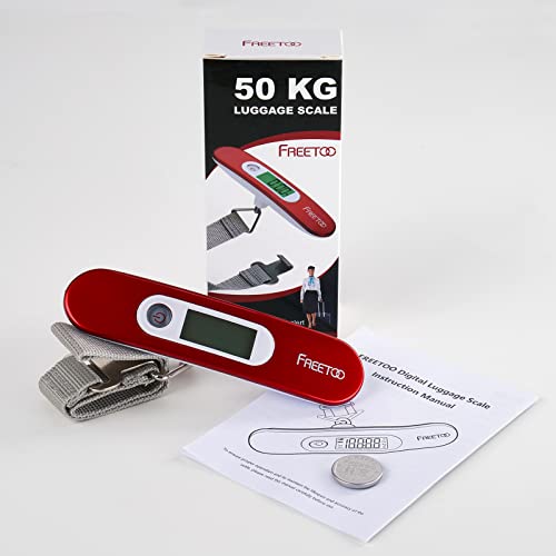 FREETOO Luggage Scale Portable Digital Weight Scale for Travel Suitcase Weigher with Tare Function 110 Lb/ 50Kg Capacity Red