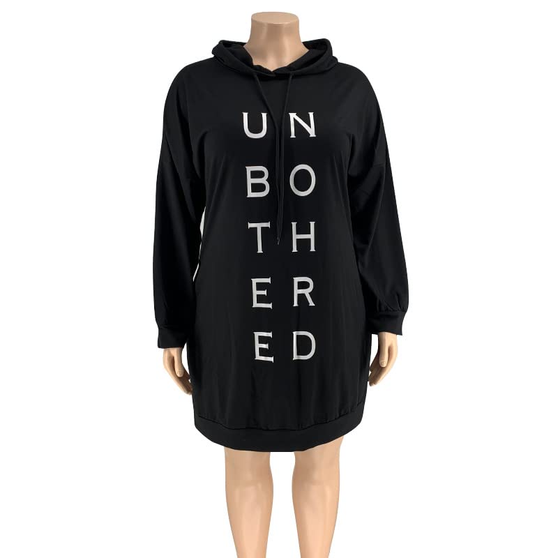 SAMACHICA Sweatshirt Dress Women Pullover Hoodie Dresses Long Sleeve Casual Hooded Tunic Tops Letter Black 3X