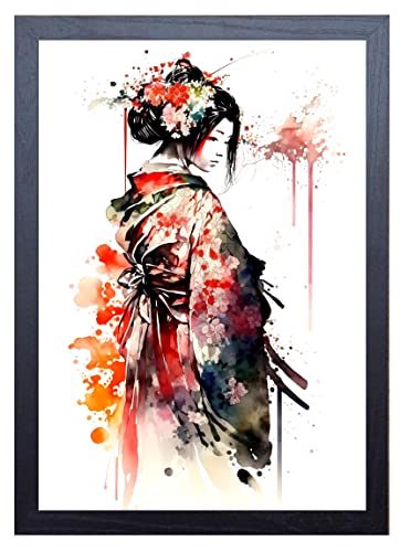 Beauitiful vivid fine art print of a Japanese Geisha Girl painting (picture 2) Print size 29.7cm x 21cm