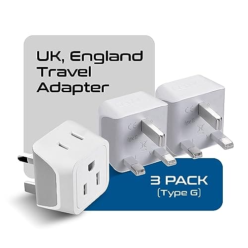 Ceptics UK Travel Plug Adapter, 2 in 1 Type G Adapter, US to UK Adapter, Ireland, Dubai Travel Adapter with Dual USA Inputs, CE, RoHS - HK Outlet Adapter, 3 Pack