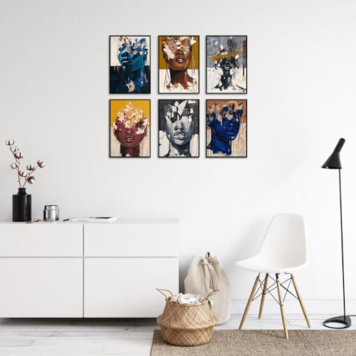 OneSheep Shop Black Woman Wall Art Black Art Wall Decor Black Queen Poster Motivational Black Girl Wall Art Black Art Paintings African American wall art A4 Paper Size Unframed 6pcs