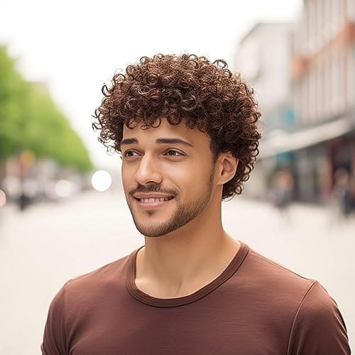 BERRYLION Short Brown Afro Mens Wig|Costume Wigs for Men|Synthetic Curly Mens Wigs for Daily Use