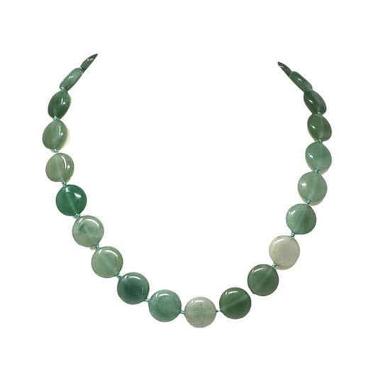 TreasureBay Handmade Beaded Necklace for Women and Girls | 16mm Round Disc Shape Beads Natural Gemstones Healing Crystal Jewellery Necklace (Green Aventurine)