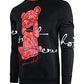 SCREENSHOT-F1122 Mens Urban Hip Hop Premium Fleece - Head Lifting Paisley Cartoon Teddy Bear Crew Neck Streetwear Sweatshirt-Black/Red-3XLarge