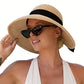 Comhats Sun Hats for Women Floppy Foldable UV Protection Wide Brim Panama Cloche Straw Beach Sunhat Fashionable Adjustable Cruise Accessories Ponytail Beige S/M 56CM