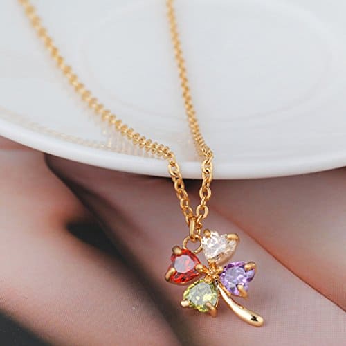 YAZILIND Pendant Necklace with Color Cubic Zirconia Flower Shape Gold Plated Jewellery for Women