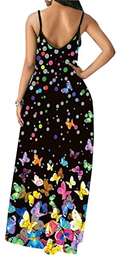 Summer Casual Plus Size Maxi Dresses for Wome Adjustable African Sundress Loose Butterfly Printed Dress with Pockets