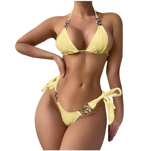 Womens Halterneck Strapless Push up tie dye Bikini Set Swimsuit，Cheap Stuff Under 1 Pound Yellow