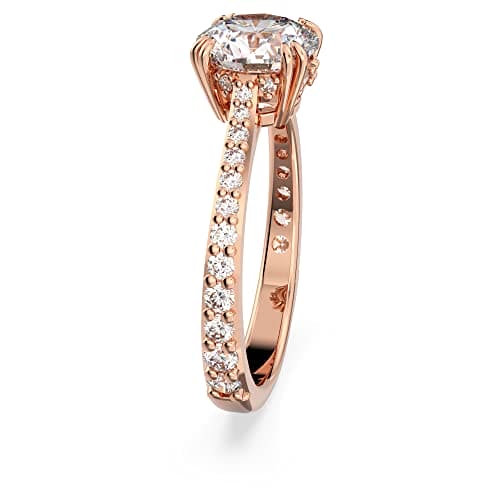 Swarovski Constella Cocktail Ring, White Princess Cut and Pavé Crystals in a Rose Gold Tone Plated Setting, from the Constella Collection, Size 55