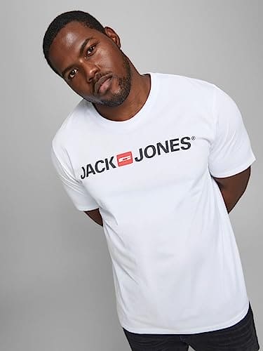 JACK & JONES Men's T-Shirt, King Size Short Sleeve Crew Neck Cotton Tee - Big & Tall Premium Quality Designer Top for Men - Comfort Fit (L-6XL) White