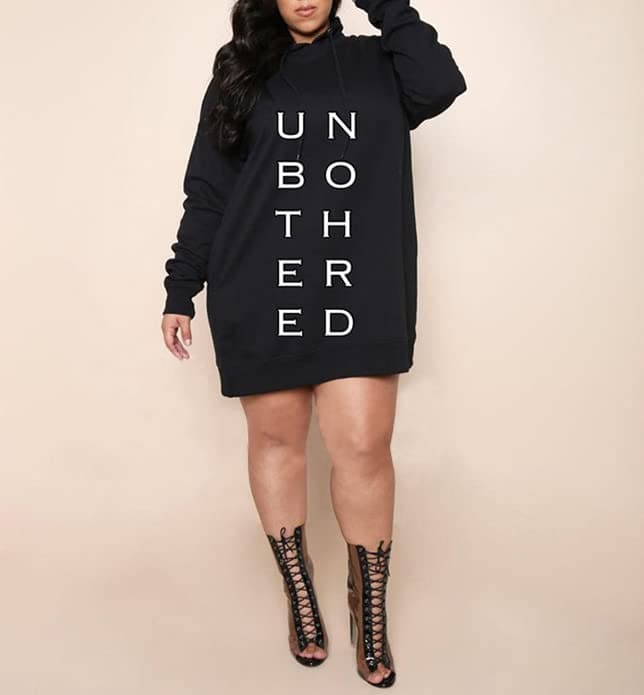 SAMACHICA Sweatshirt Dress Women Pullover Hoodie Dresses Long Sleeve Casual Hooded Tunic Tops Letter Black 3X