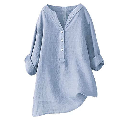 Todays Daily Deals Amazon Voucher 30 Summer Tops for Women UK Women's Printed Patchwork Buttons V Neck Cotton Blouse Shirt Blue