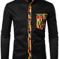 PARKLEES Men's African Dashiki Tribal Graphic Patchwork Long Sleeve Printed Grandad Collar Shirt PZZCL46 Black XL