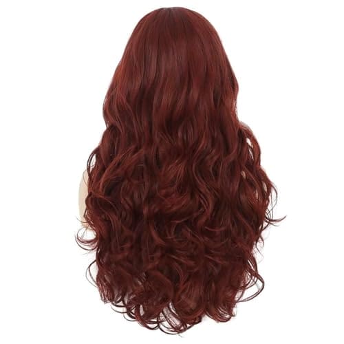 Siudus Womens Dark Red Curly Long Wig Burgundy Wavy Middle Part Wigs Synthetic Heat Resistant Fiber Hair Wig for Cosplay Halloween Use