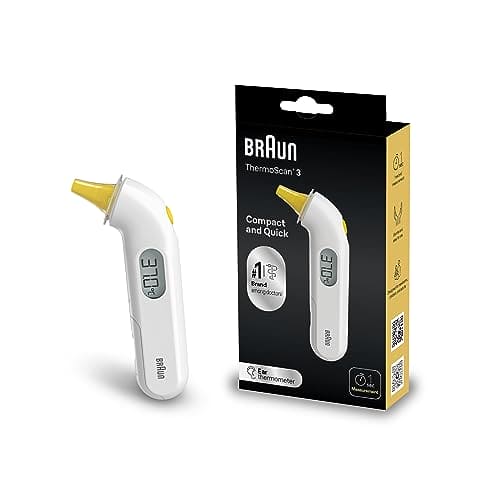 Braun ThermoScan 3 Ear thermometer | 1 second measurement | Audio fever indicator | Digital Display | Baby and infant friendly | No.1 Brand Among Doctors1 | IRT3030