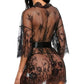 Avidlove black lace robe women Women's Lace Kimono Robe Babydoll Lingerie Mesh Nightgown Black S