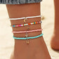 Boho Handmade Beads Multilayered Ankle Bracelets Colorful Women Anklets Moon and Star Pendant Anklet Beaded Bracelet Elastic Foot Jewelry for Summer Beach (4PCS) (Set-1)