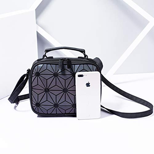 RANSUU Geometric Purses and Handbag Crossbody Bag for Women Fashion, Holographic Top-Handle Messenger Clutch Bag Luminous Iridescent Shard Lattice Shoulder Bag Hologram