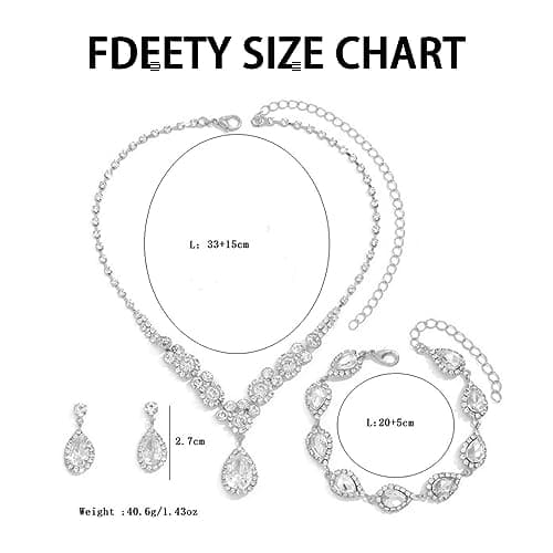 FDEETY Jewelry Sets for Women Rhinestone Necklace Bracelet Dangle Earrings for Bride Bridesmaid Crystal Cubic Zirconia Bridal Wedding Jewelry (Silver)