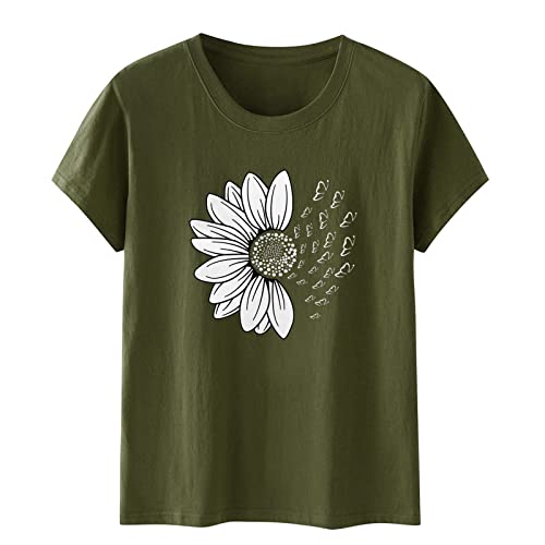 Todays Daily Deals Add on Items only 1 Pound Summer Tops for Women UK Women Sunflower Summer T Shirt Plus Size Loose Blouse Tops Girl Short Sleeve Graphic Casual Tees