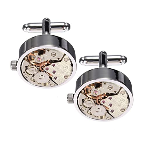 Silver Working Watch Movement Steampunk Cufflinks Cuff Links Vintage Skeleton Gift, 2, Silver