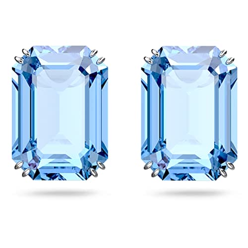 Swarovski Blue Stud Earrings, Blue Octagon Cut Crystal Earrings in a Rhodium Plated Setting, from the Millenia Collection