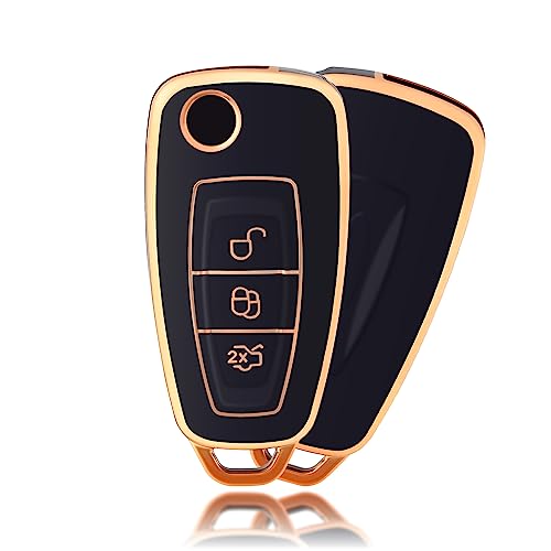 OFFCURVE Car Key Cover Car Key Case Key Fob Cover Car Key Protector 3 buttons Compatible with Mondeo Fusion Fiesta Kuga Ecosport Focus Escort Galaxy Transit Ranger Tourneo Custom Bantam