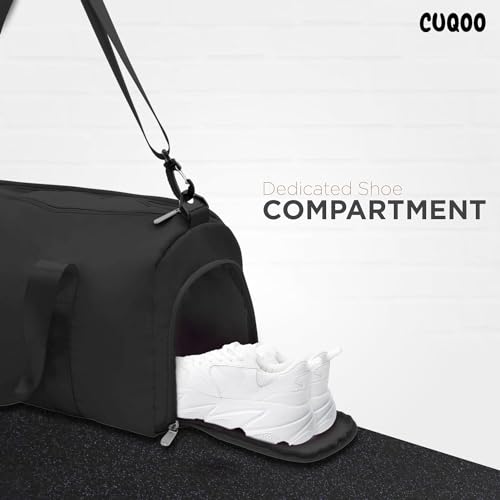 CUQOO Black Gym Bag for Women – Lightweight & Durable Duffle Bag with Shoe Compartment, Wet Pocket & 5 Pockets – Water-Resistant Sports Bag for Fitness, Travel & Workouts