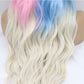 Xiweiya Blue Pink White Lace Front Wig Loose Wavy Half Blue Half Pink Synthetic Lace Wig with Blonde Tips Loose Curly Heat Resistant Fiber Wig 180% Density Hair for Women 24inch…