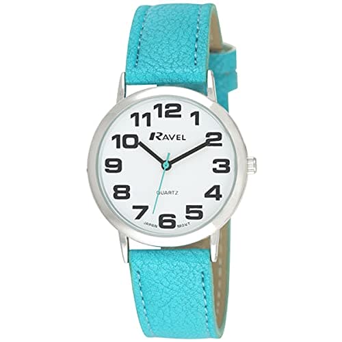 Ravel Large Case Fashion on PU Strap Women's Quartz Watch with White Dial Analogue Display and Blue Plastic Strap R0105.13.6