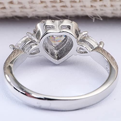 Dsnyu Engagement Rings Women, Silver Jewelry Rings Heart Cubic Zirconia Silver Plated Accessories for Wife Friend Size 6 Gift with Box