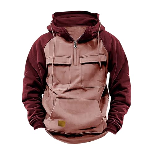 MXETWJEL Hoodies for Men Pullover Sweatshirts Quarter Zip Cargo Hoody Activewear Coats Drawstring Multi-pocket Combat Outerwear Sale Clearance Outdoor Autumn Winter Runing Coat with Large Pocket