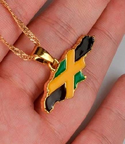 Gold Jamaica Flag Map Country Necklace Pendant 45cm chain