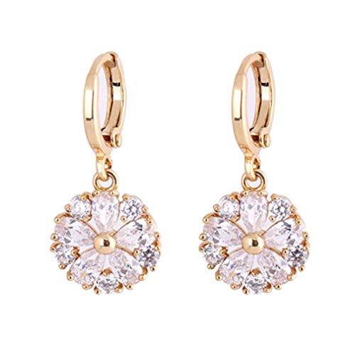 Yazilind Charming Flower Design 18K Gold Plated Inlay Clear Cubic Zirconia Dangle Drop Earrings for Women