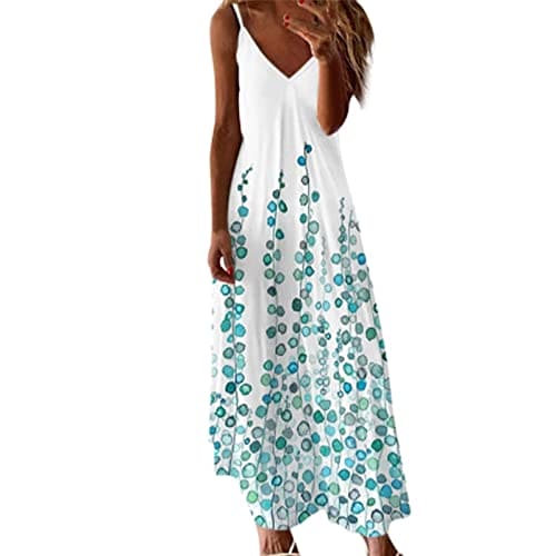 LAKOYA Amazon Warehouse Clearance UK Dresses for Women UK Sleeveless Loose Fit Fashion Sundresses Temperament Tunic Dress Holiday Summer Dress Reto Chiffon Maxi Dresses Print Dress Today's D Green