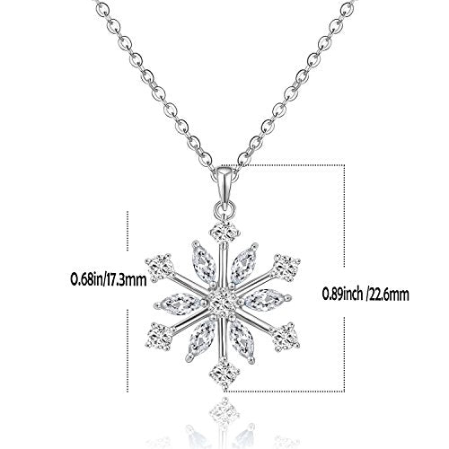 JO WISDOM Snowflake Necklace,925 Sterling Silver Frozen Snowflakes Cubic Zirconia Pendant Necklace,Christmas Jewellery for Women