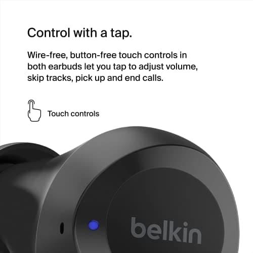 Belkin SoundForm Bolt True Wireless Earbuds, Wireless earphones with up to 28H of battery life and Mono Mode, IPX4 sweat and water resistance, Bluetooth headphones with mic for iPhone, Galaxy and more