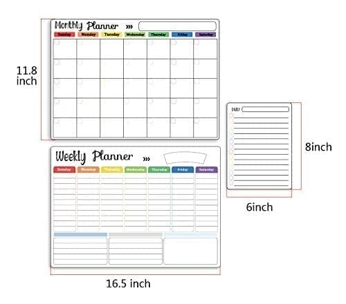 Hivillexun 3-Pack Magnetic Dry Erase Calendar Whiteboard Set for Fridge, Wall & Refrigerator Organisation – Monthly, Weekly & Daily Planners – Includes 8 Markers & Eraser