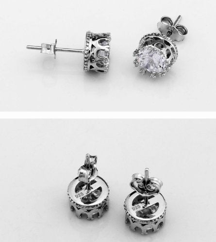 Celebrity Jewelry Shining AAA Cubic Zirconia Crown Solitaire Stud Earrings for Women