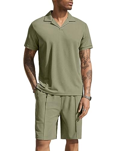 COOFANDY Men's Polo Shirt and Shorts Set 2 Piece Outfits Fashion Summer Tracksuits Short Sleeve Casual Polo Suit