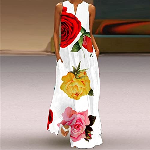 HOOUDO Deals of The Day Sale Summer Maxi Dresses for Women UK Boho Maxi Dresses for Women UK Size 18-20 Denim Dresses for Women UK Plus Size Linen Shift Dresses for Women UK April 2024 White