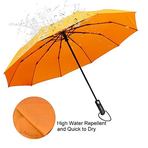 ZOMAKE Compact Umbrella, Auto Open & Close Travel Folding Umbrella, Windproof Fast Drying Umbrella with 10 Ribs, Slip-Proof Handle Design for Easy Carry(Orange/New)