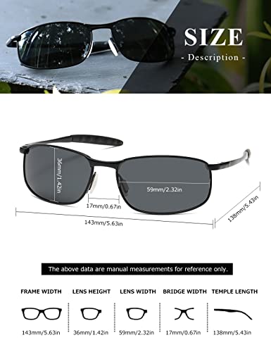 kimorn Polarized Sunglasses For Men Retor Rectangle Frame Classic Sun Glasses K0535 (Black)